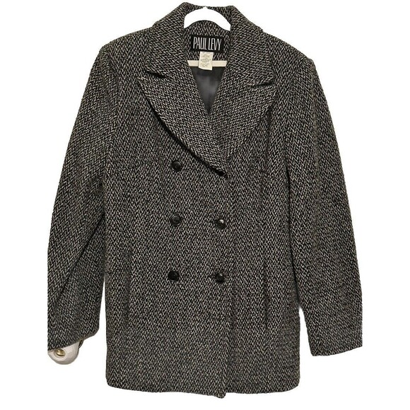 Vintage Paul Levy Trench Coat Womens Gray Wool Herringbone Jacket Size 10 - Picture 3 of 15